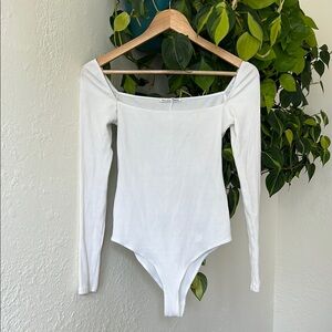 Reformation White Ribbed Bodysuit